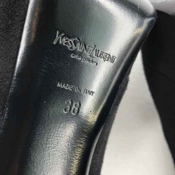 YSL Yves Saint Laurent Black Suede Tribtoo Mary Jane Platform Heels Size 38 - Picture 11 of 16